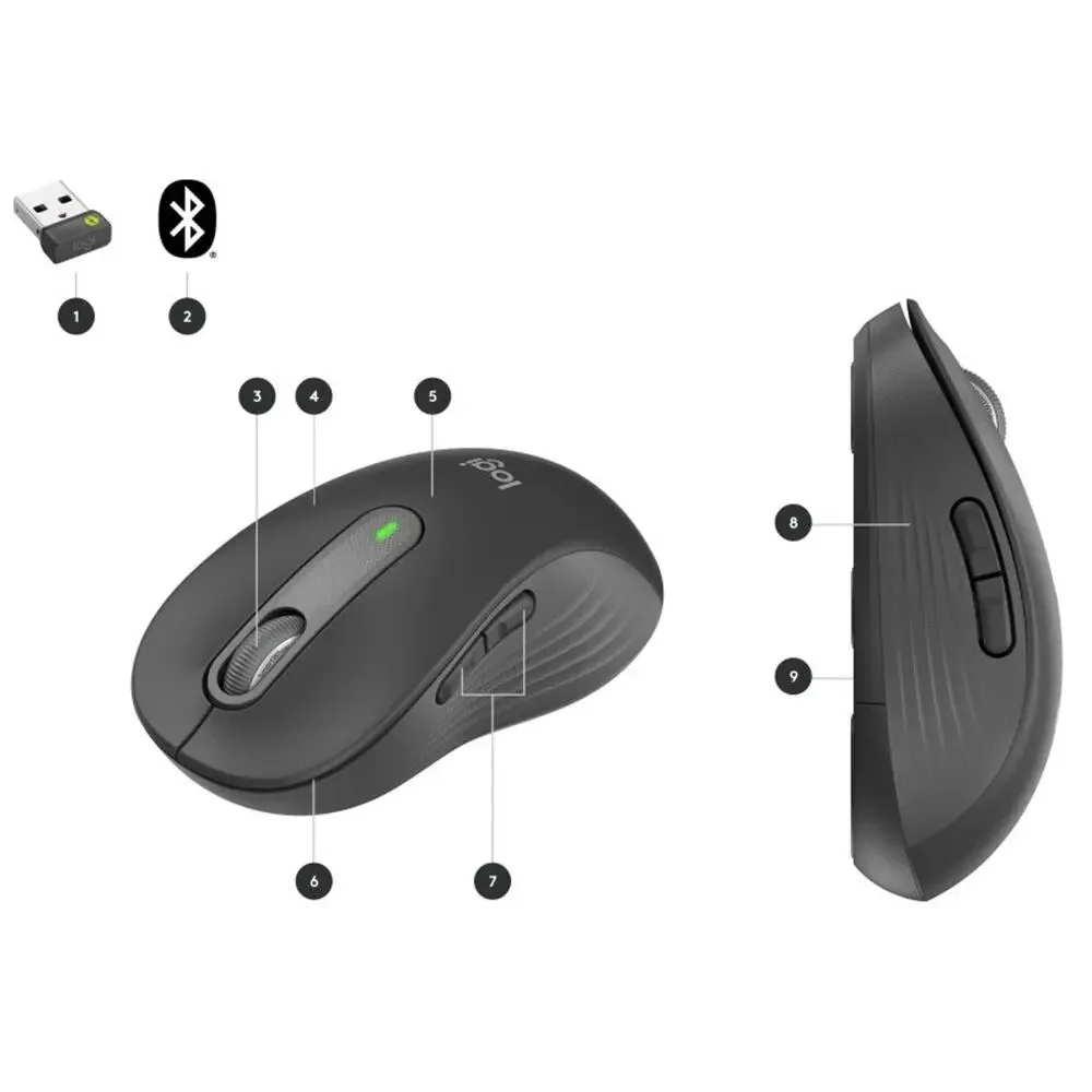 Logitech Signature M650 Wireless Mouse - Graphite/Black, Bluetooth & USB, Small
